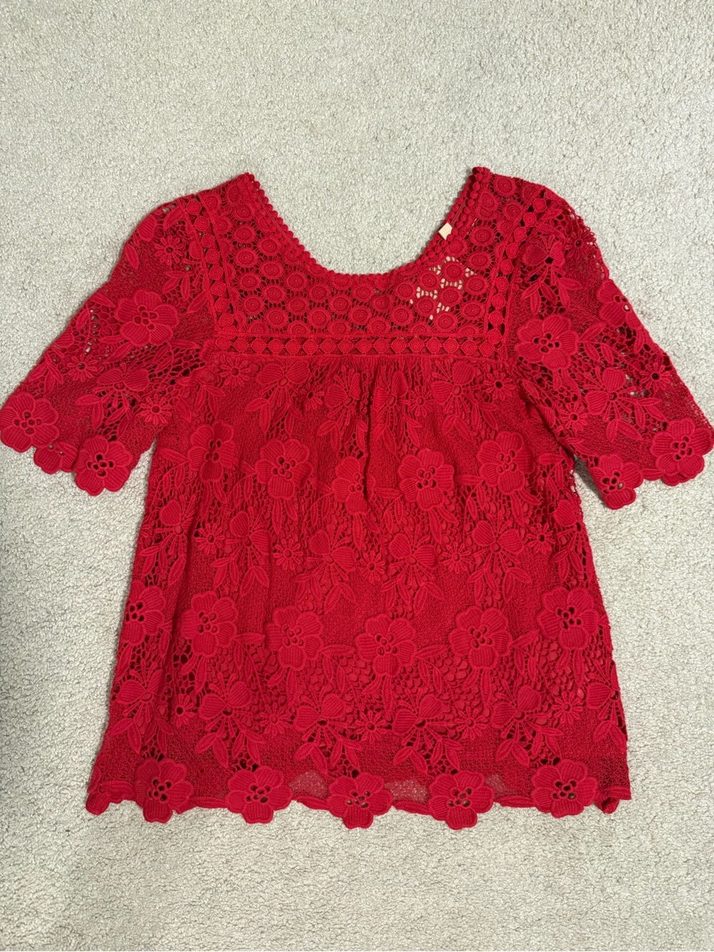 Red Floral Crochet Lace Tunic Top